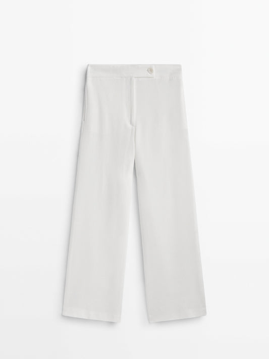 LINEN BLEND WIDE-LEG TROUSERS WITH DARTS